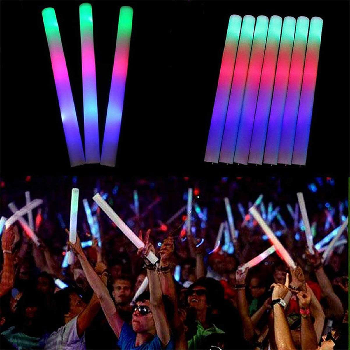 Rengarenk LED Işıklı Sünger Parti Çubukları 10'lu Set Rengarenk LED Işıklı Sünger Parti Çubukları 10'lu Set