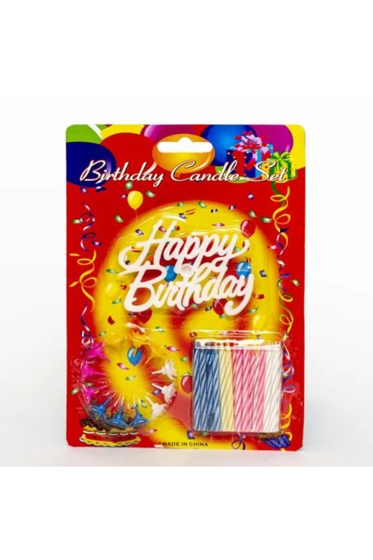 Rengarenk Mumlu Beyaz Happy Birthday Yazılı Doğum Günü Mumu 12 Ad