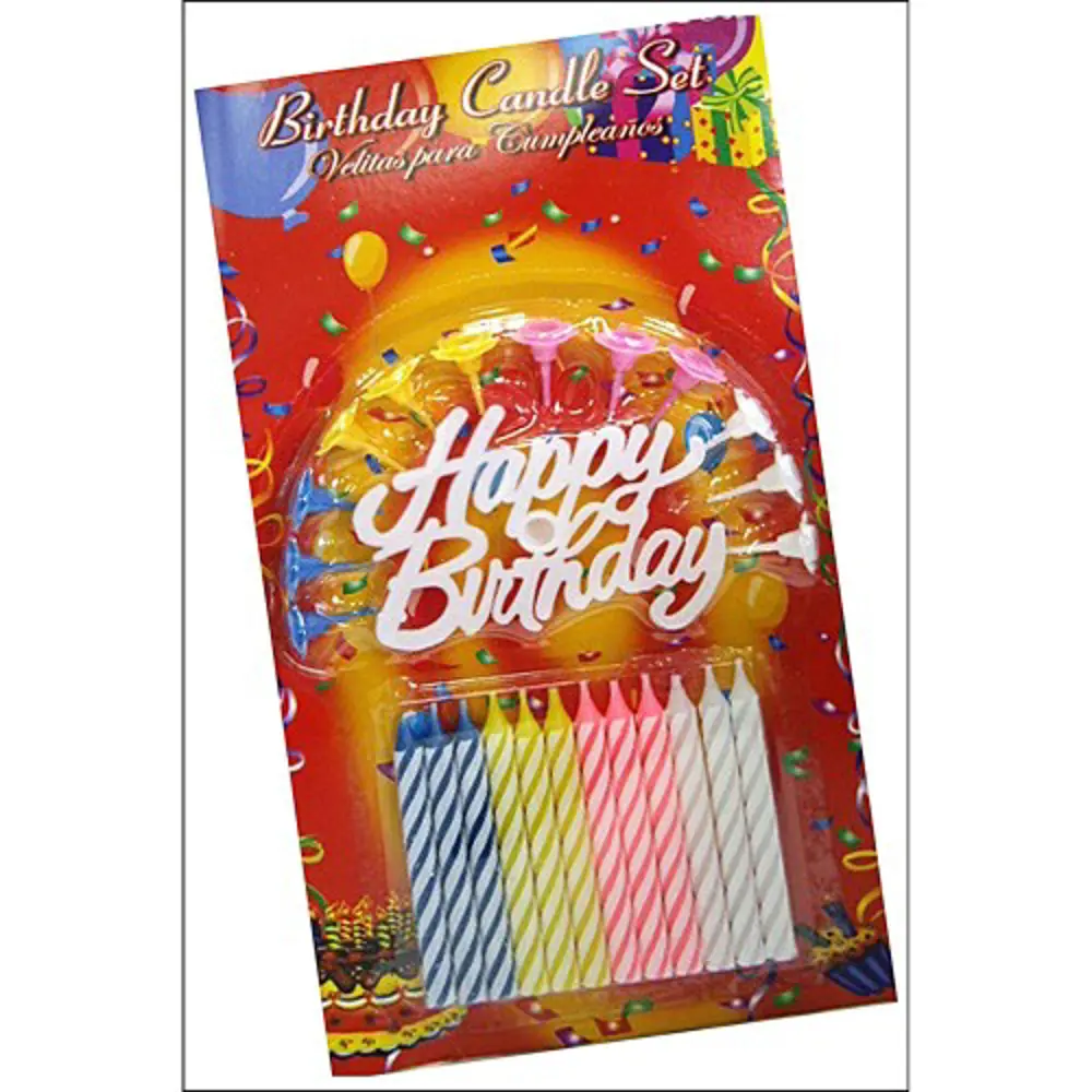 Rengarenk Mumlu Beyaz Happy Birthday Yazılı Doğum Günü Mumu 12 Ad