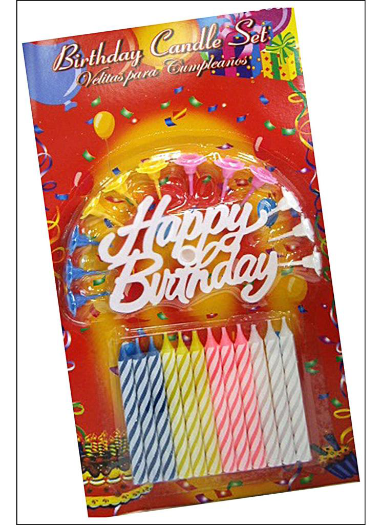Rengarenk Mumlu Beyaz Happy Birthday Yazılı Doğum Günü Mumu 12 Ad