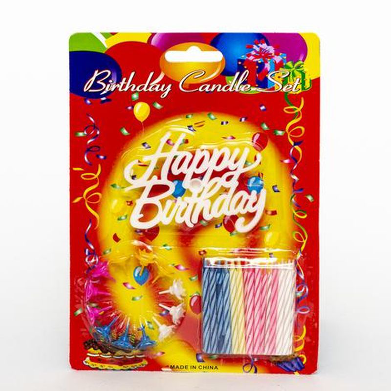 Rengarenk Mumlu Beyaz Happy Birthday Yazılı Doğum Günü Mumu 12 Ad