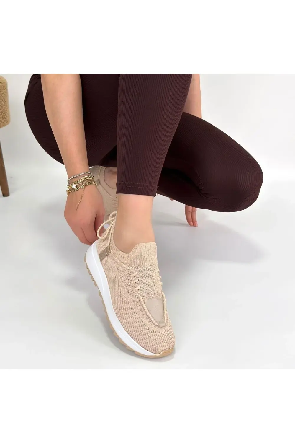 Renji Bej Triko Bağcıklı Spor Ayakkabı Renji Bej Triko Bağcıklı Spor Ayakkabı