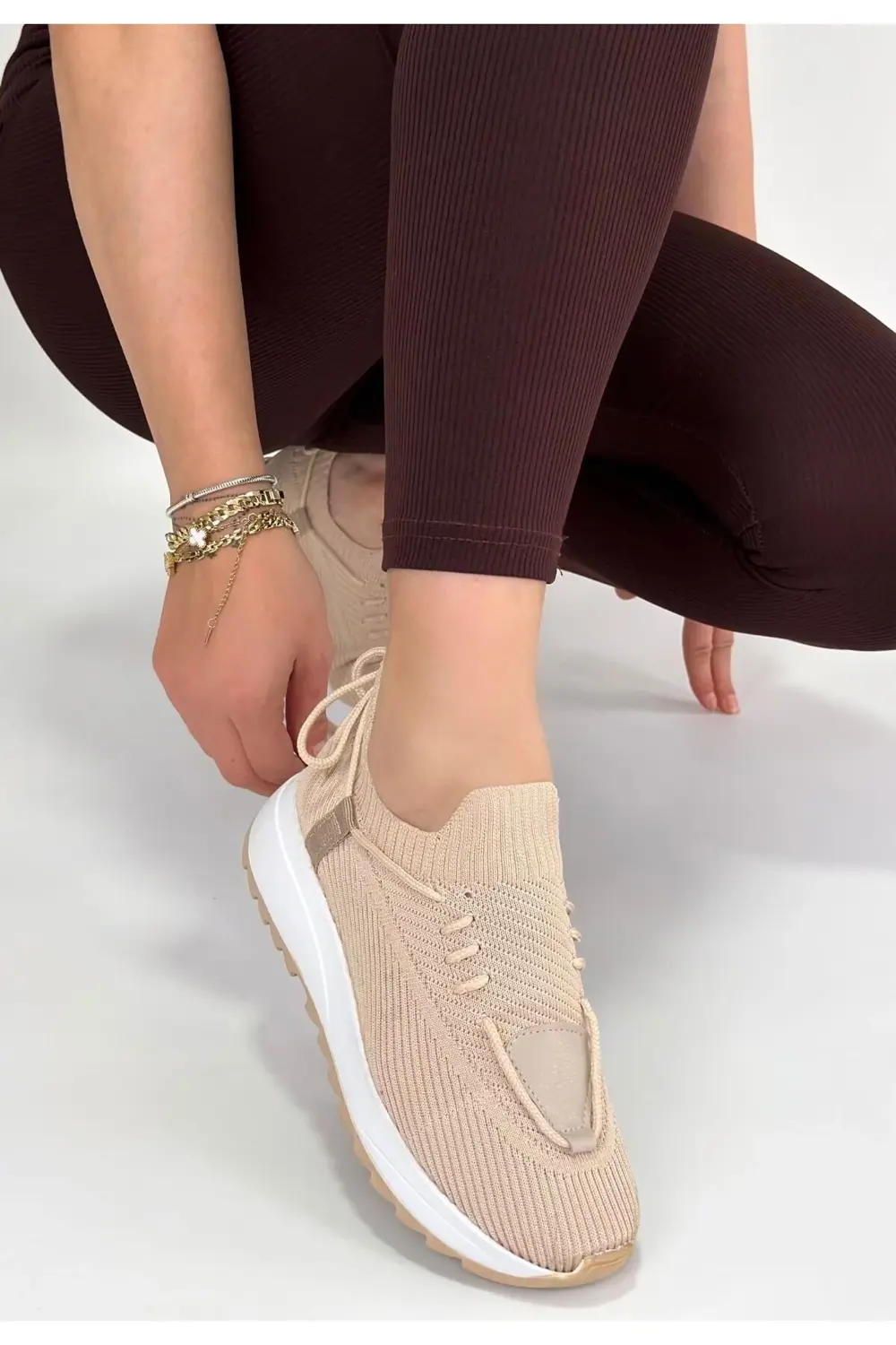 Renji Bej Triko Bağcıklı Spor Ayakkabı Renji Bej Triko Bağcıklı Spor Ayakkabı