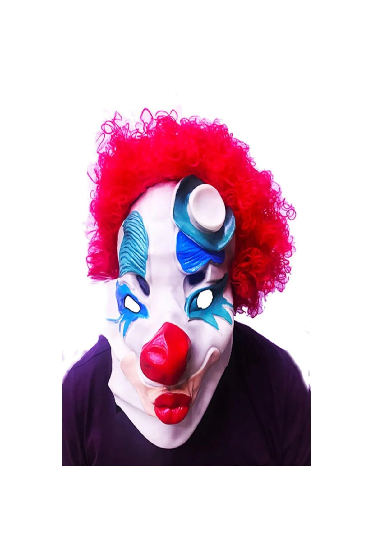 Renk Afro Bonus Peruklu Palyaço Lateks Et Maske, Tek Ebat, SMRLATEKS-BONUS, Kırmızı, Üniseks