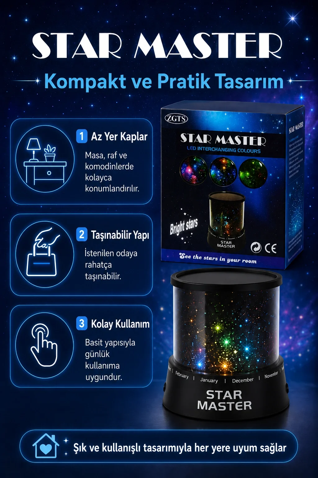 Renk Değiştiren LED Yıldız Projektör Gece Lambası Oda Tavanı İçin Dekoratif Işık Fiyatı, Yorumları ve Özellikleri