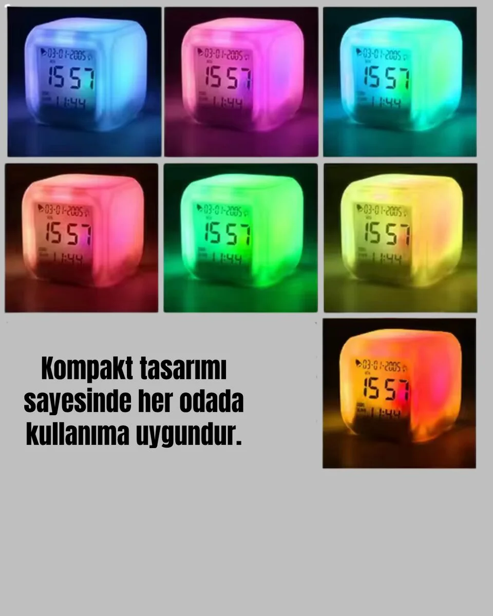 Renk Değiştiren LED Küp Dijital Saat - Gece Lambası Fonksiyonlu 8x8x8cm