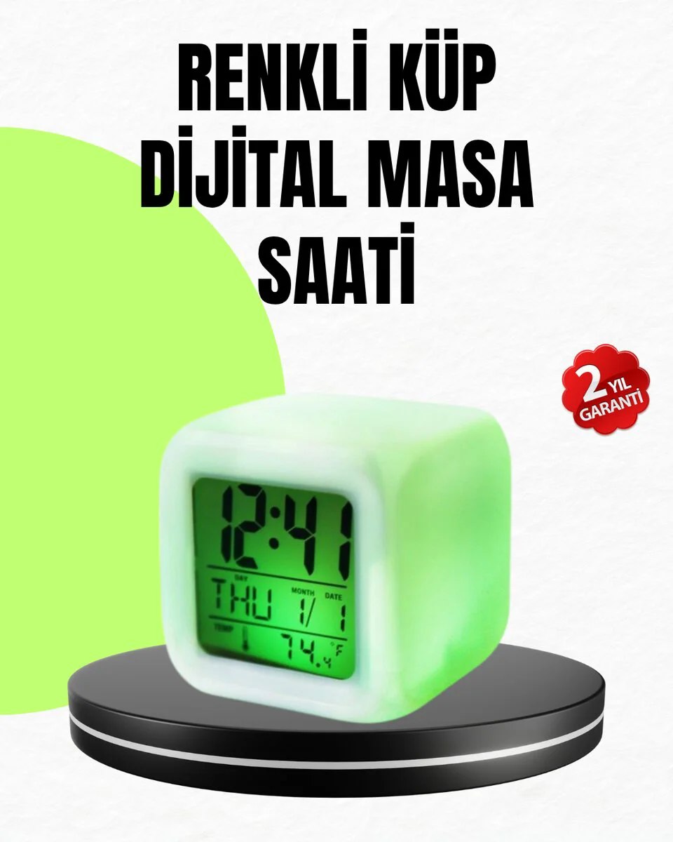 Renk Değiştiren LED Küp Dijital Saat - Gece Lambası Fonksiyonlu 8x8x8cm