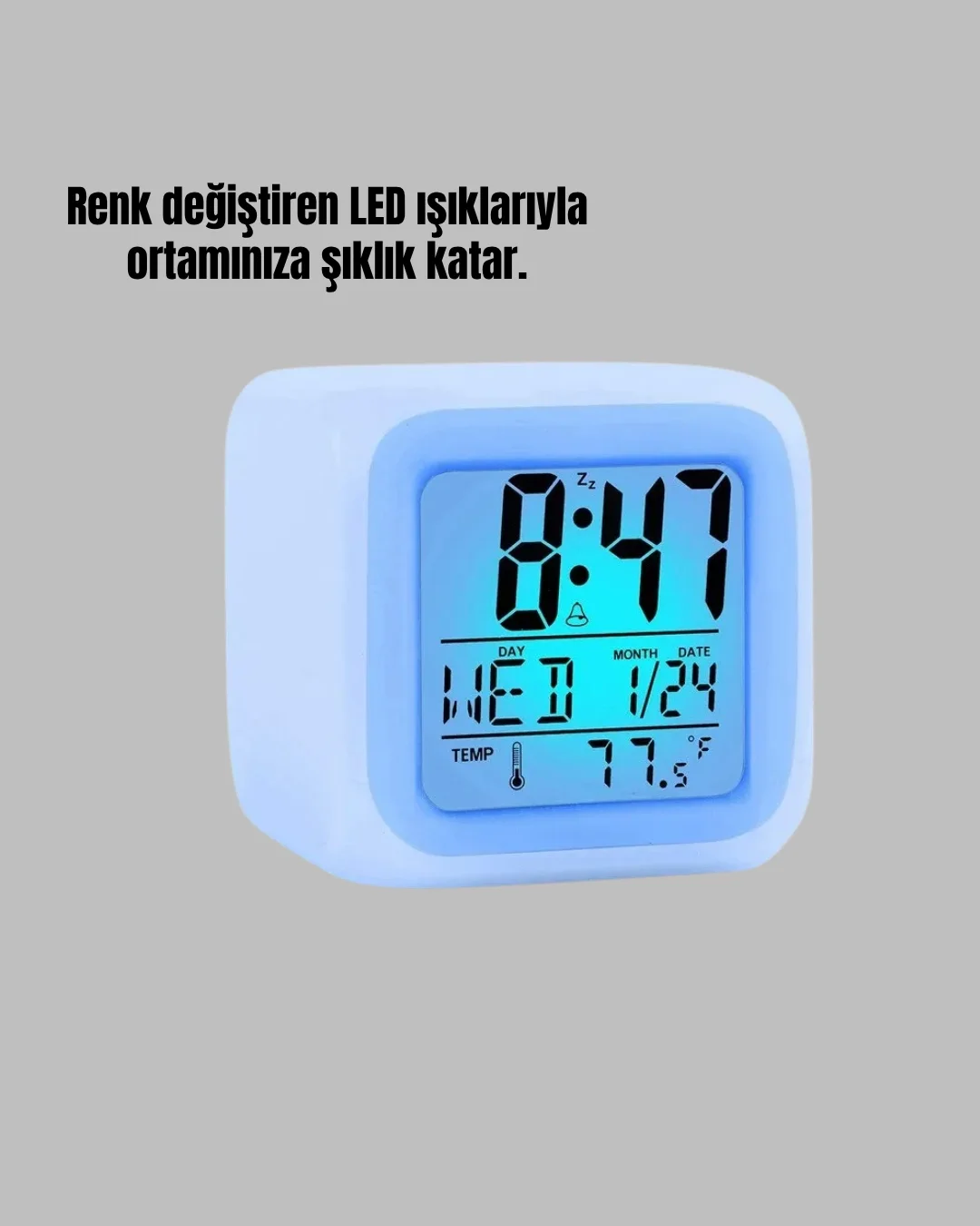 Renk Değiştiren LED Alarmlı Dijital Küp Masa Saati