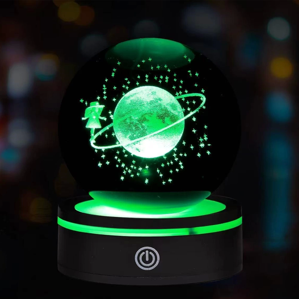 Just Cheap Store Renk Değiştiren Satürnlü Kız Dönen Cam Küre