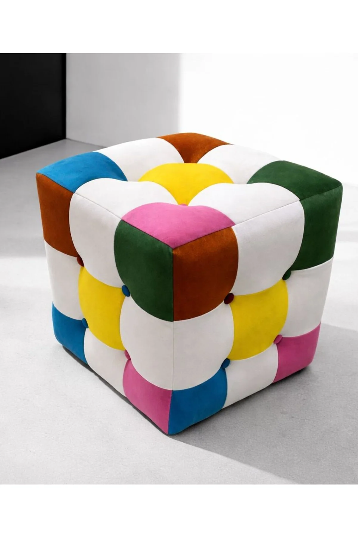 Renk Mozaiği Patchwork Puf - Modern Dekoratif Puf