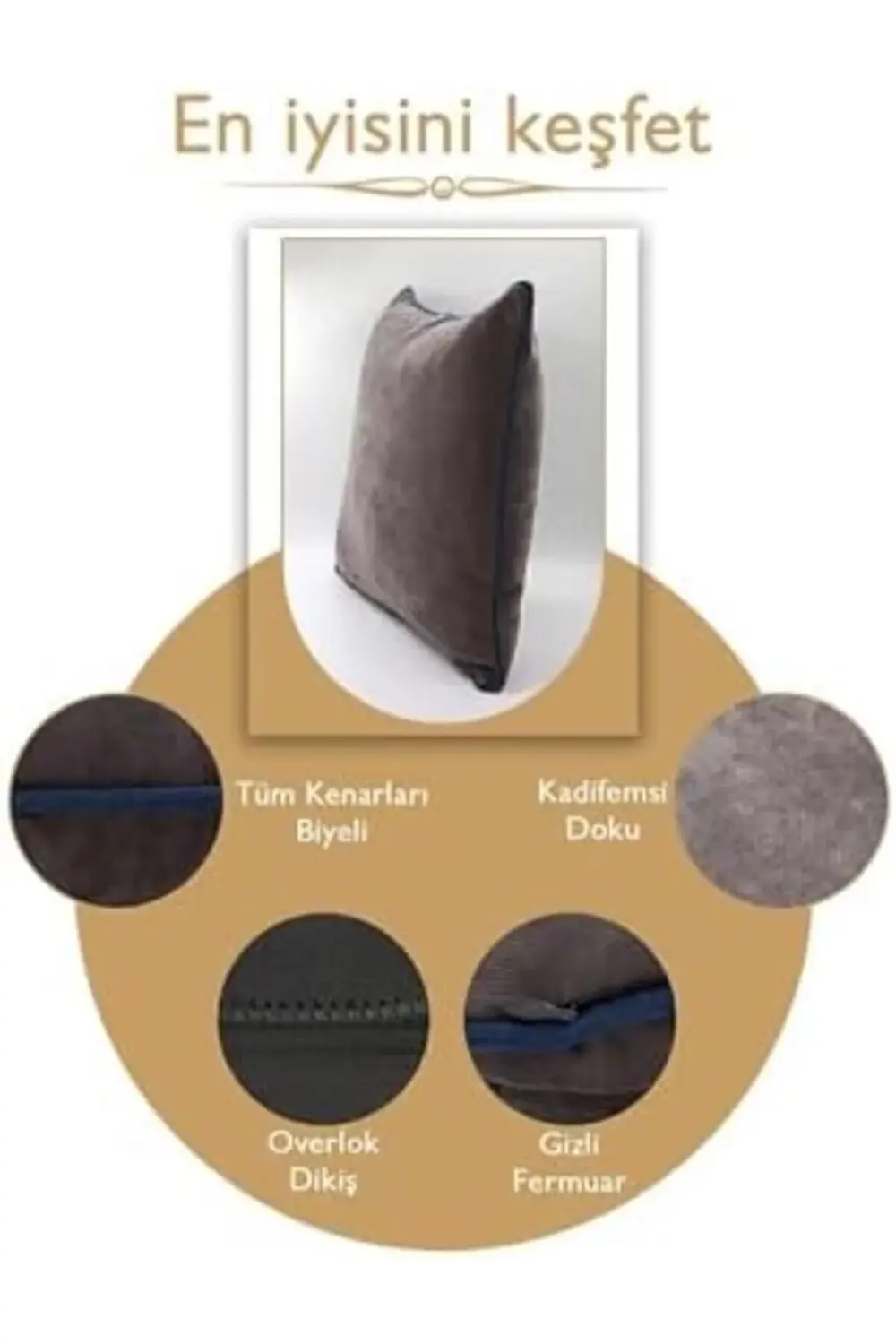 Renk Seçenekli Lacivert Biyeli Gri Kırlent Kılıfı Dekoratif Düz S