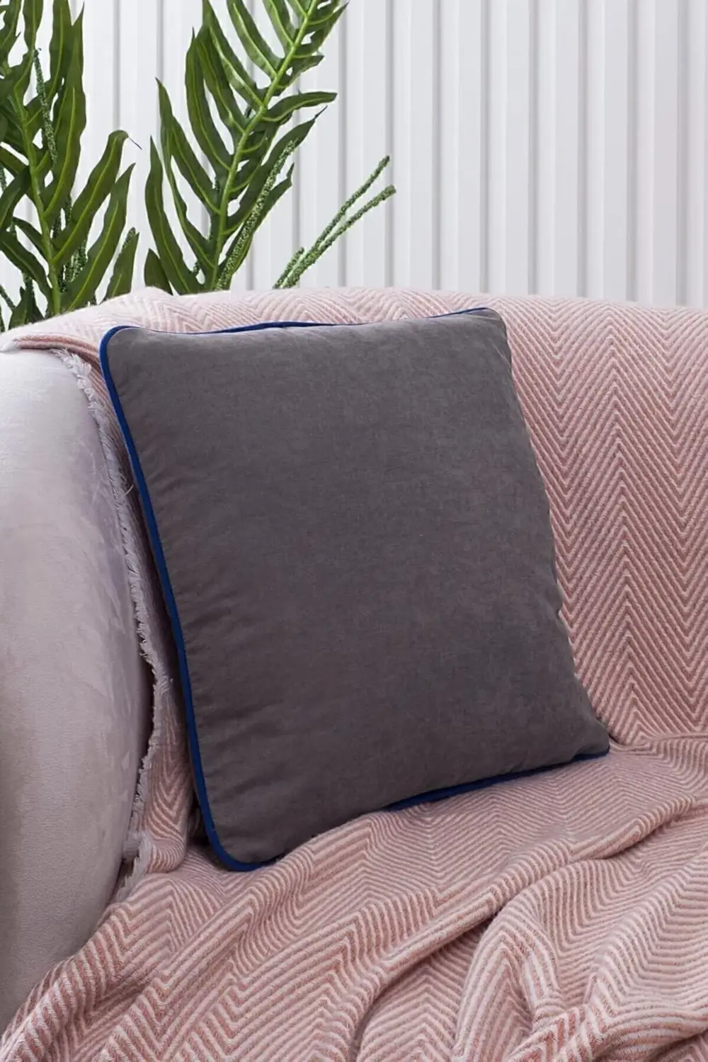 Renk Seçenekli Lacivert Biyeli Gri Kırlent Kılıfı Dekoratif Düz S