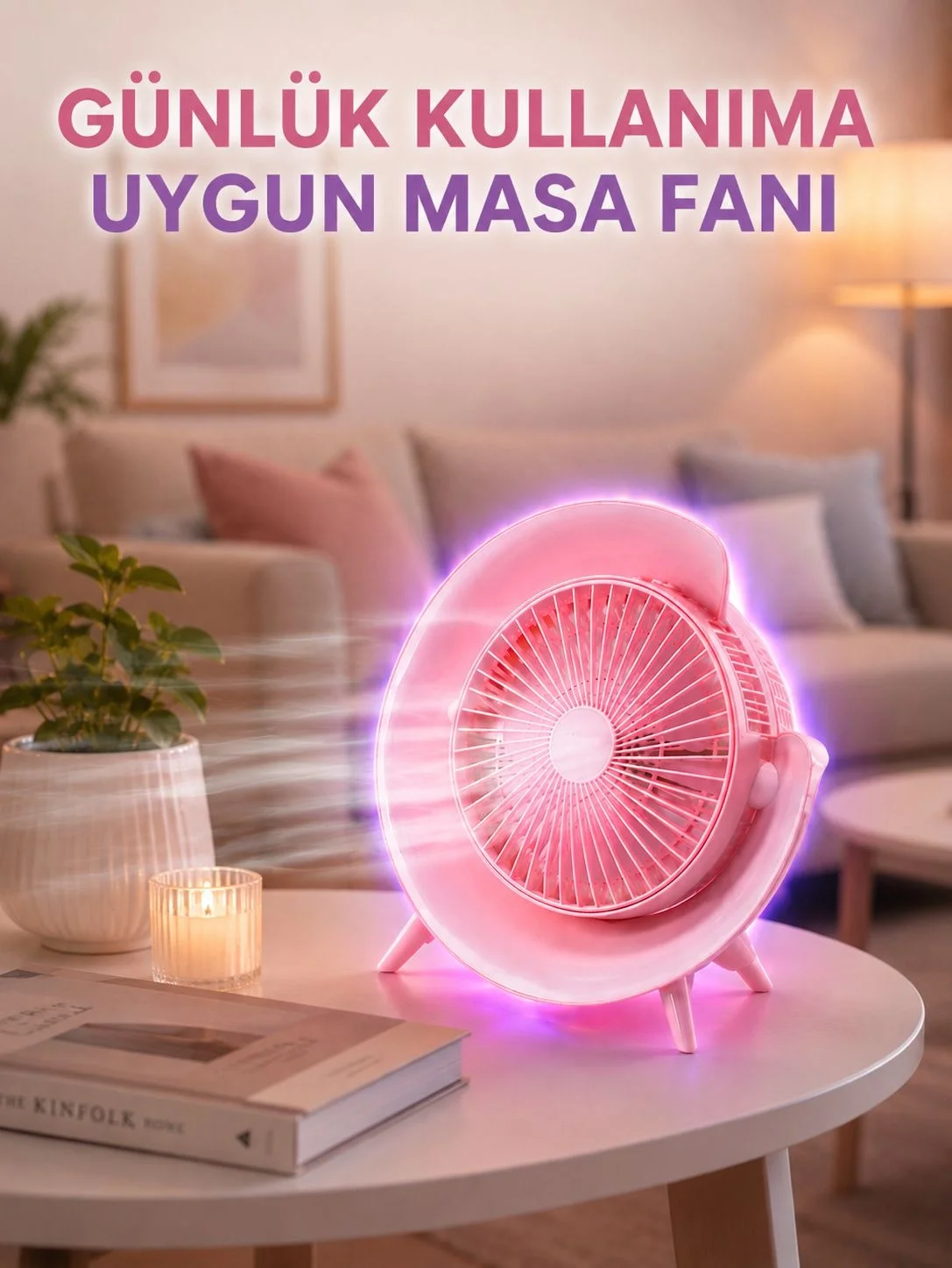 Renkli Ambiyans Işıklı Taşınabilir Masaüstü Vantilatör