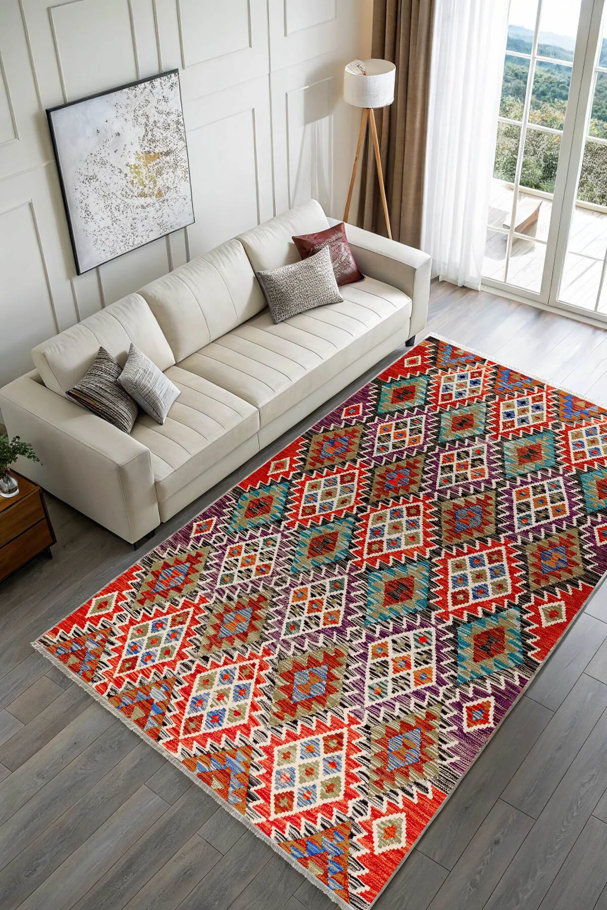 Renkli Anadolu Kilim Şönil Halı Yolluk Yıkanabilir Saçaklı Kaymaz