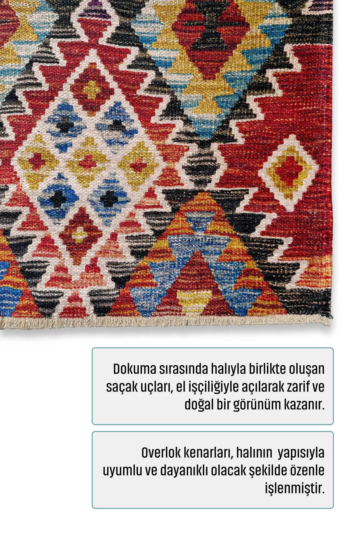 Renkli Anadolu Kilim Şönil Halı Yolluk Yıkanabilir Saçaklı Kaymaz