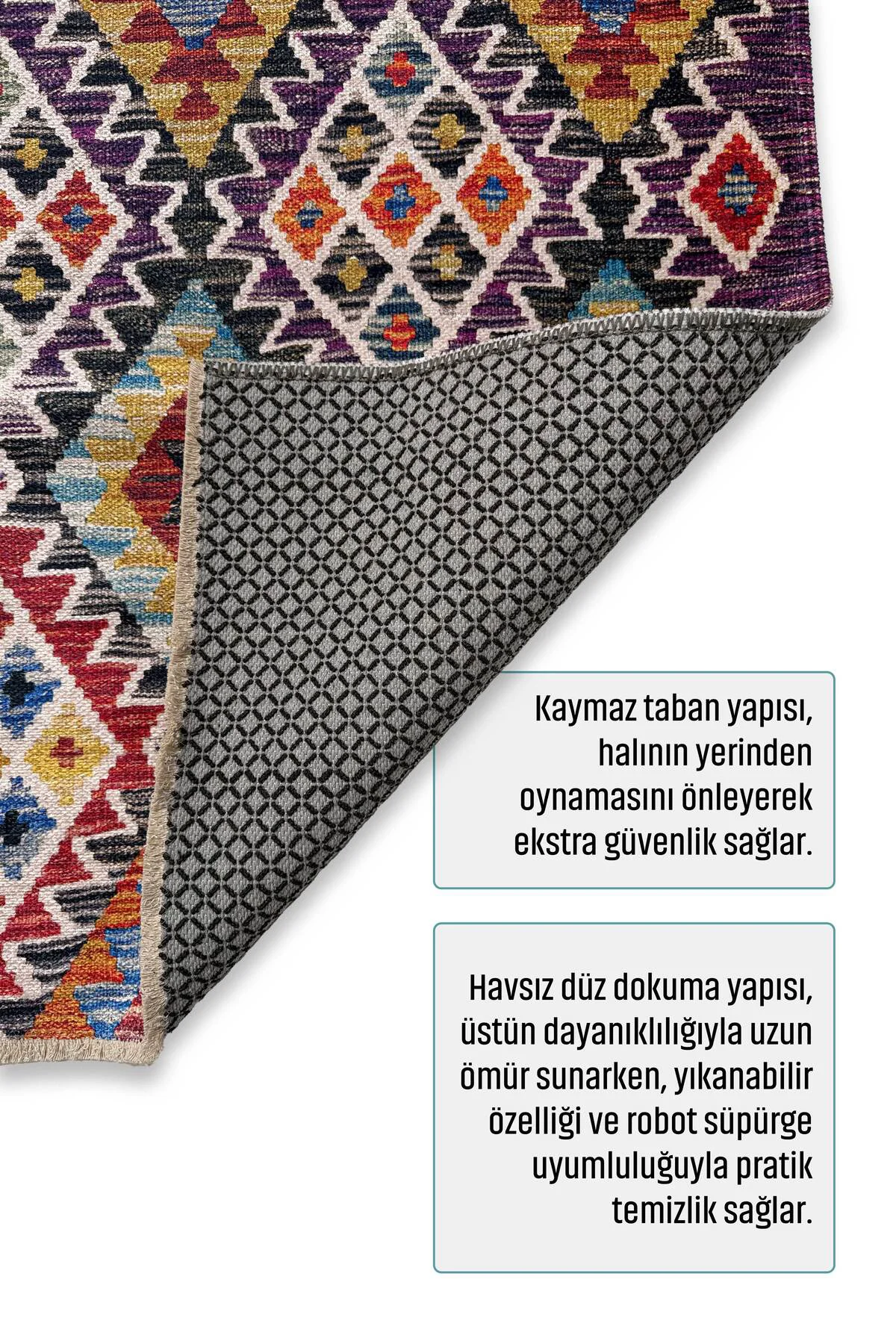 Renkli Anadolu Kilim Şönil Halı Yolluk Yıkanabilir Saçaklı Kaymaz