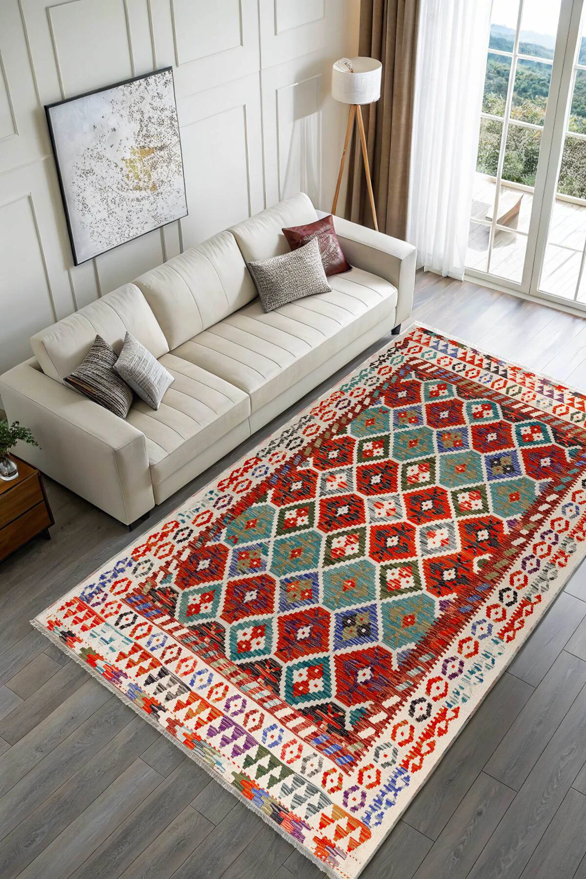Renkli Anadolu Kilim Şönil Halı Yolluk Yıkanabilir Saçaklı Kaymaz