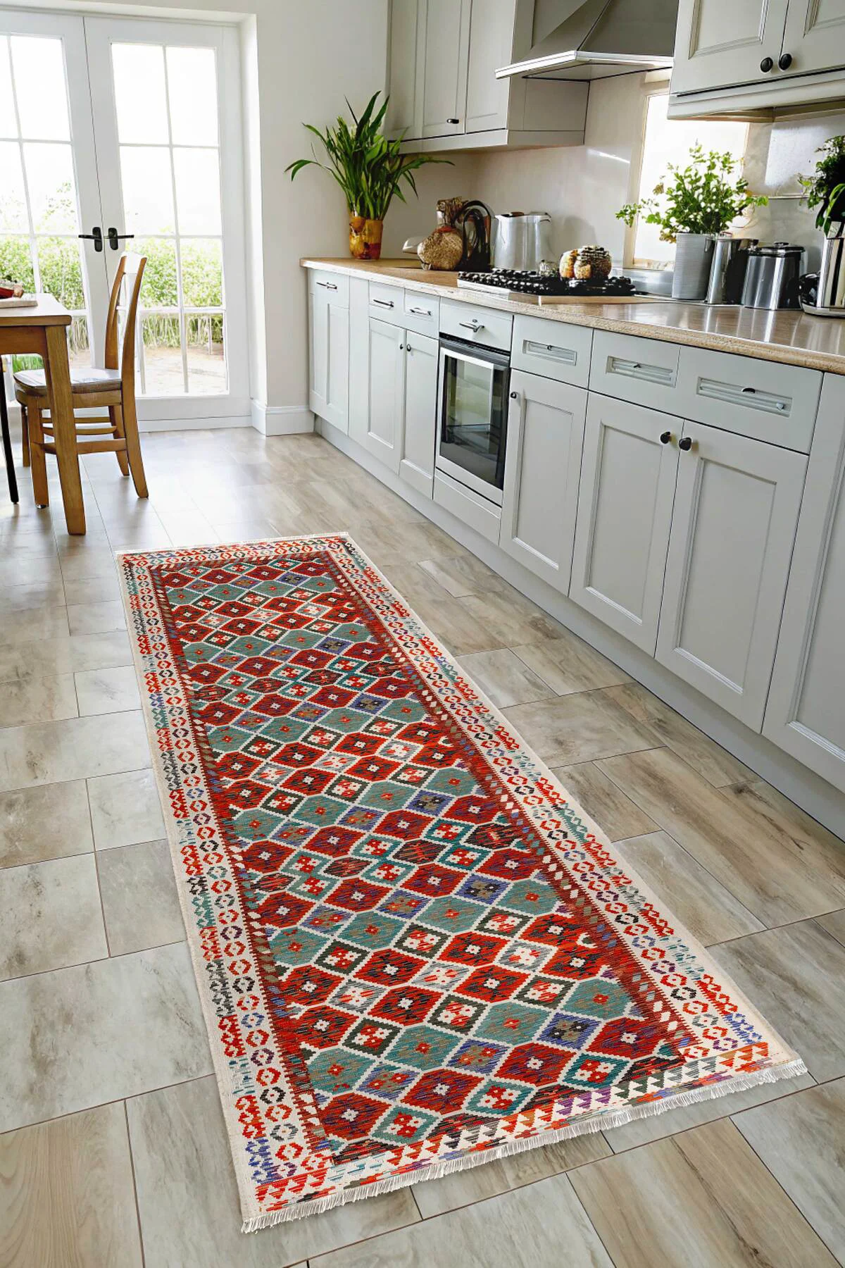 Renkli Anadolu Kilim Şönil Halı Yolluk Yıkanabilir Saçaklı Kaymaz
