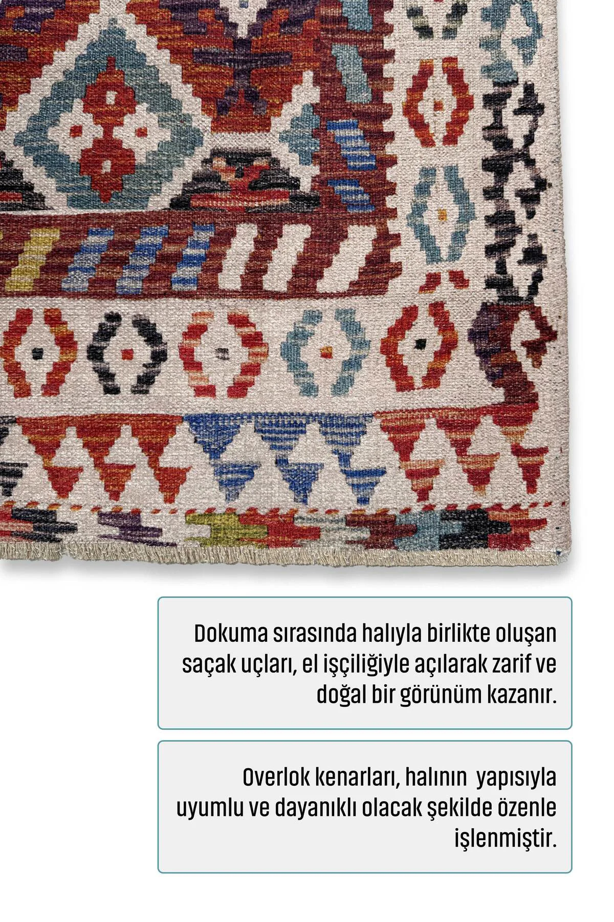 Renkli Anadolu Kilim Şönil Halı Yolluk Yıkanabilir Saçaklı Kaymaz