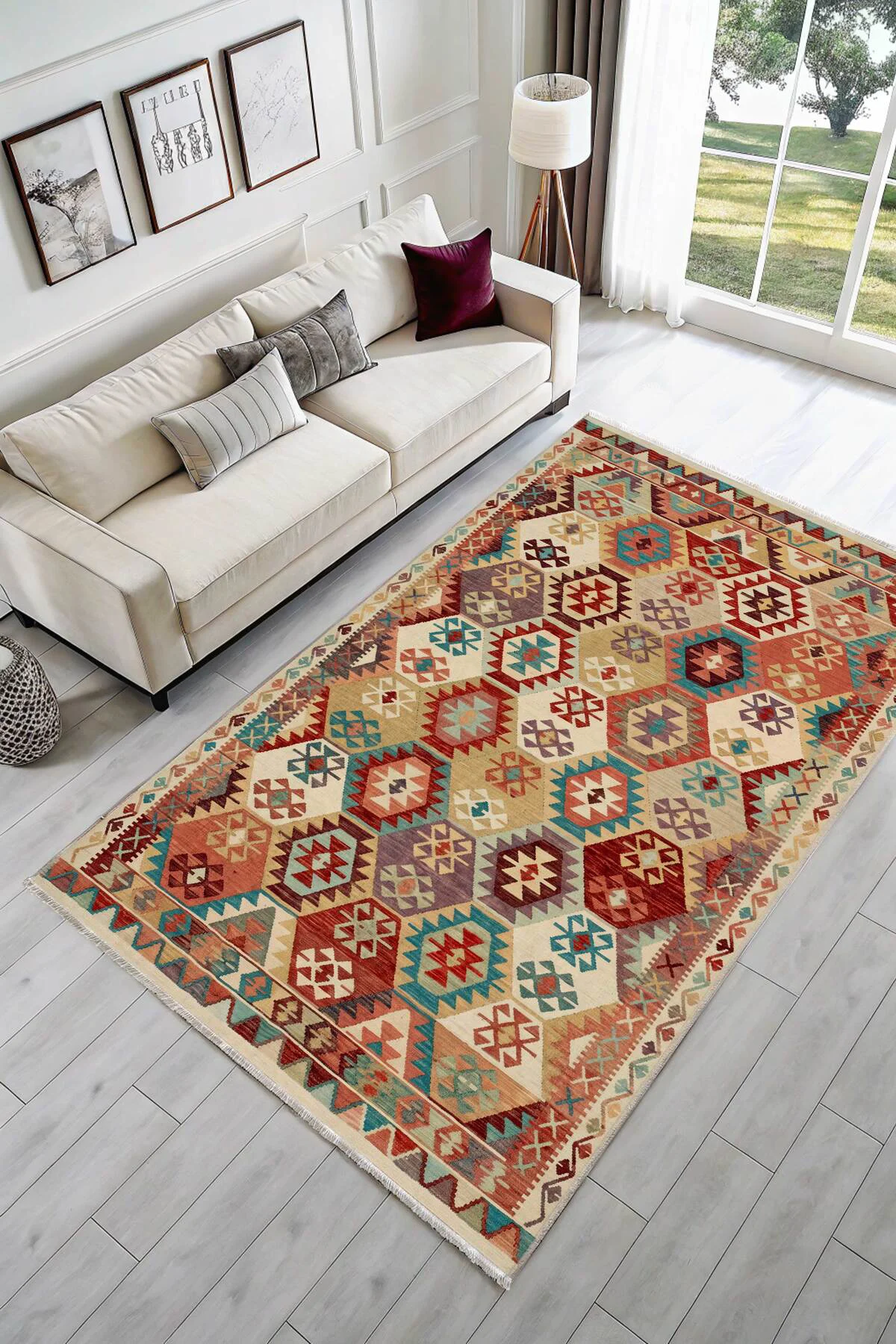 Renkli Anadolu Kilim Şönil Halı Yolluk Yıkanabilir Kaymaz Salon M