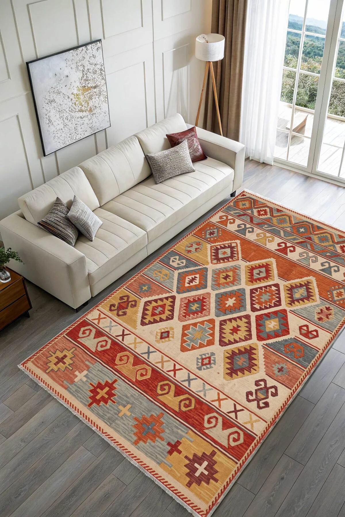 Renkli Anadolu Kilim Şönil Halı Yolluk Kaymaz Yıkanabilir Salon M