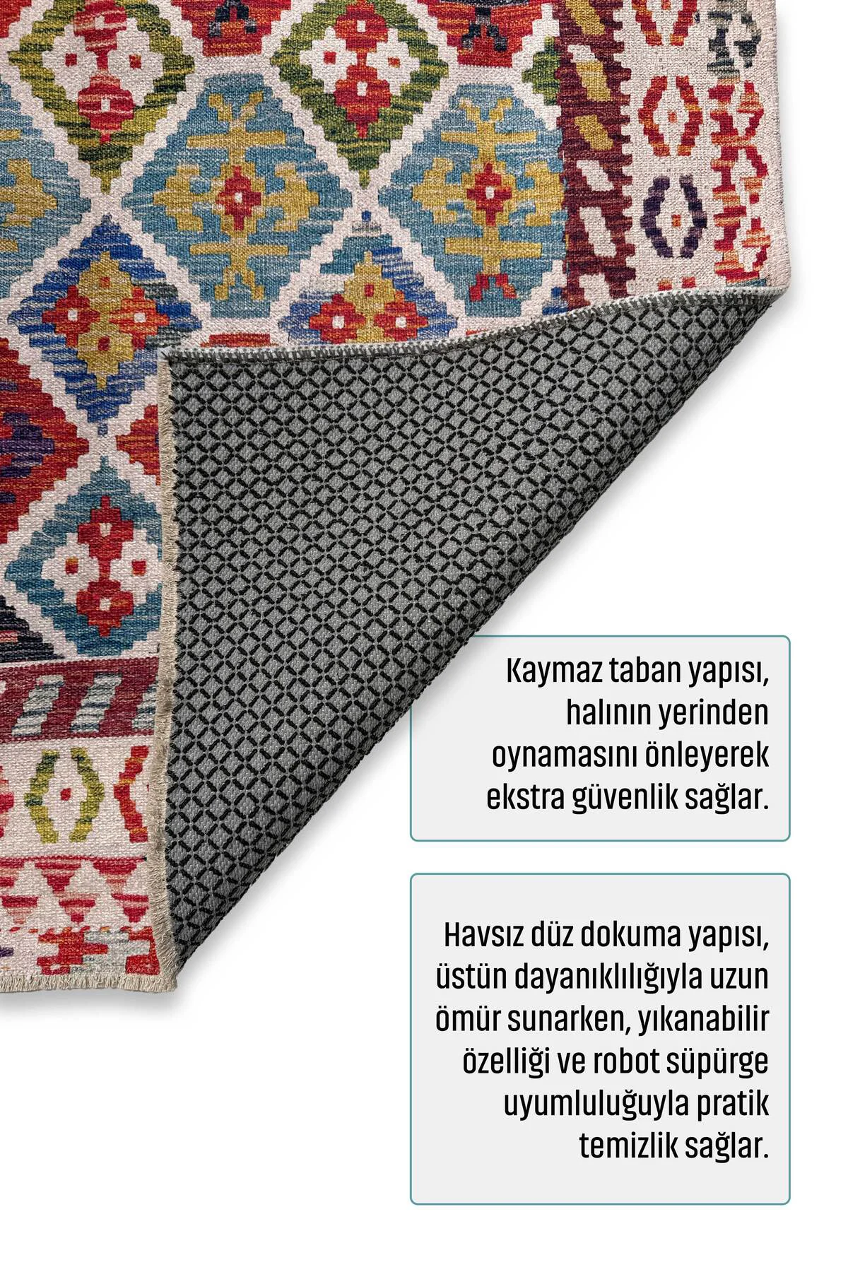 Renkli Anadolu Kilim Şönil Halı Yolluk Yıkanabilir Saçaklı Kaymaz