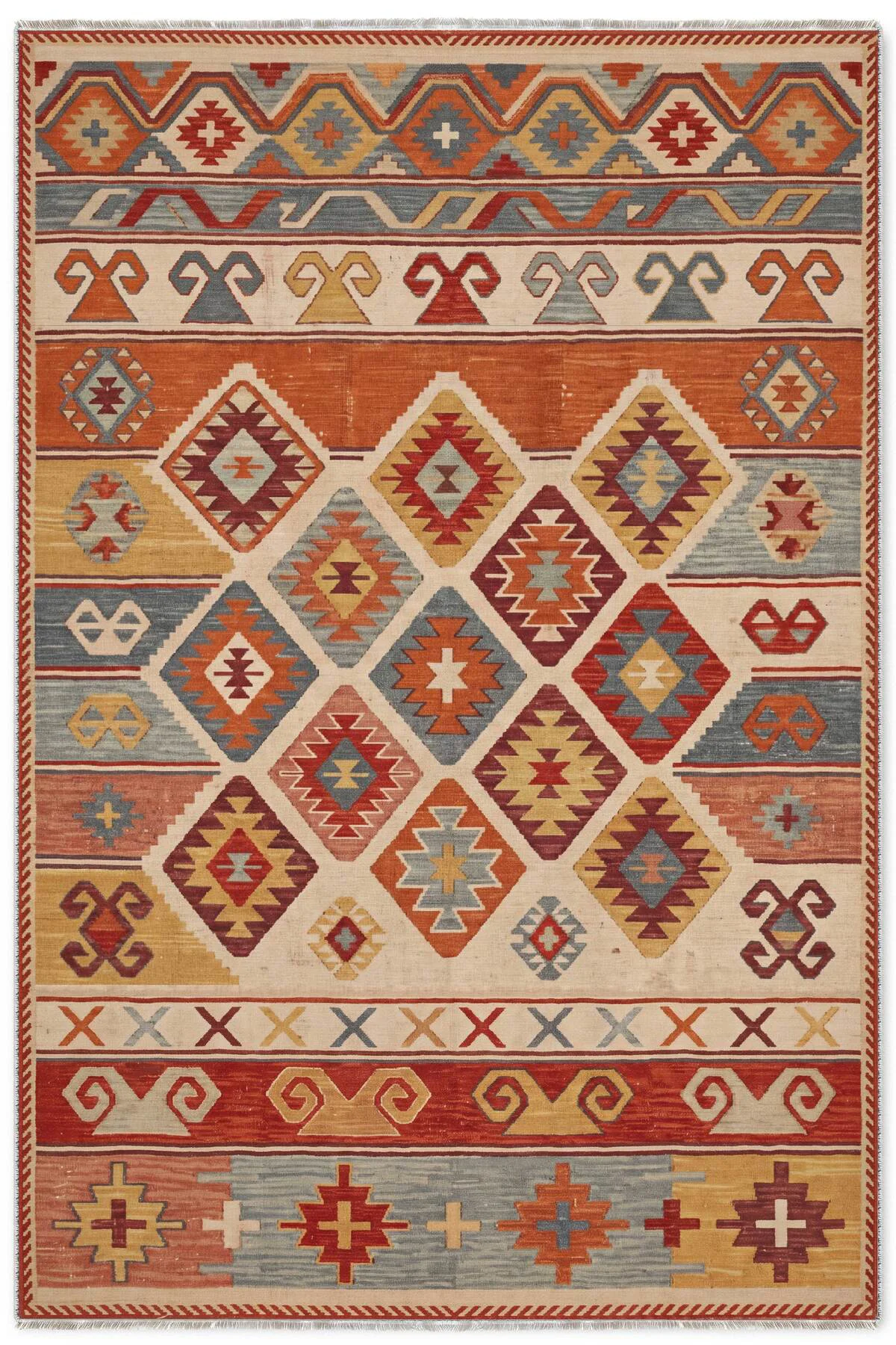 Renkli Anadolu Kilim Şönil Halı Yolluk Kaymaz Yıkanabilir Salon M