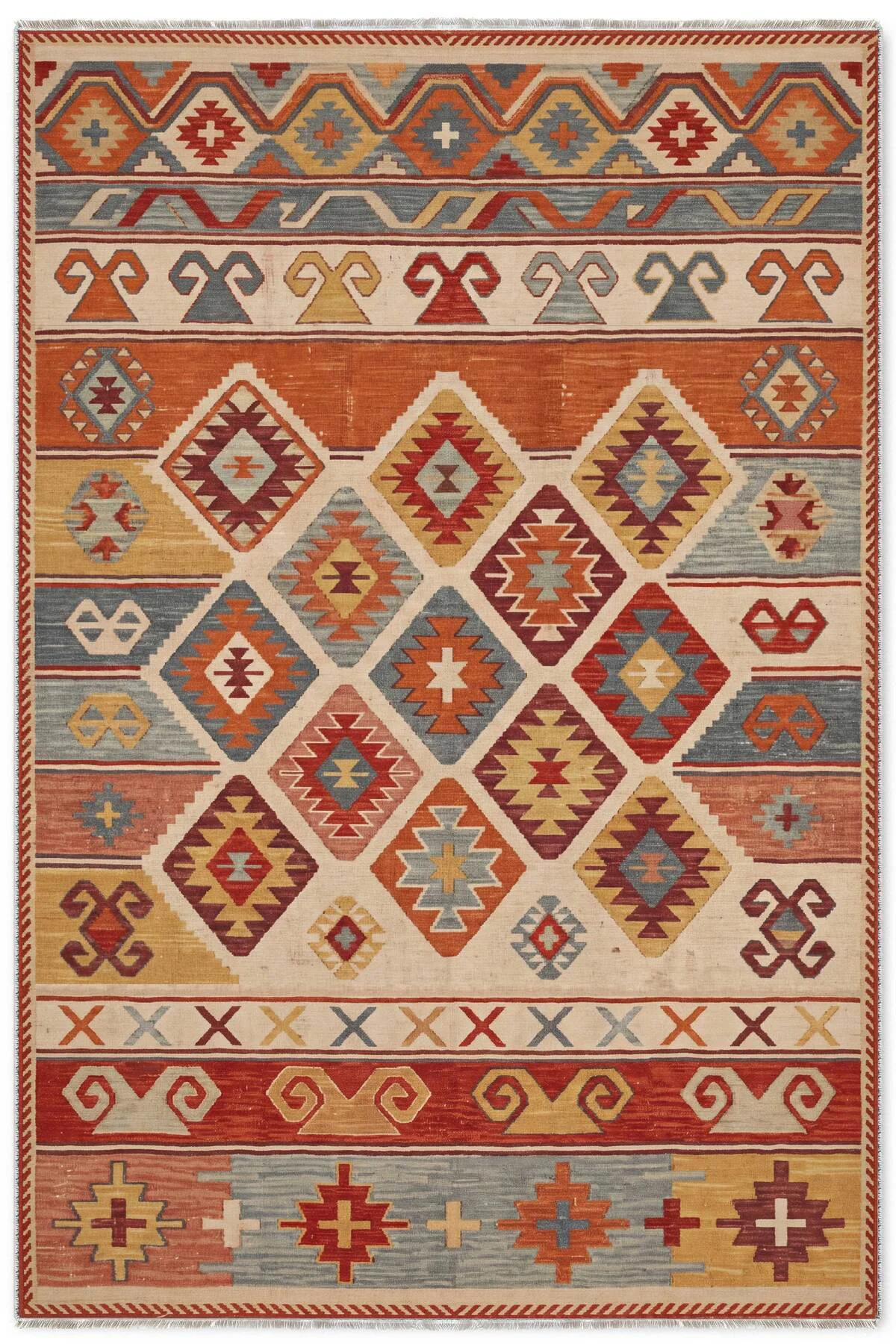 Renkli Anadolu Kilim Şönil Halı Yolluk Kaymaz Yıkanabilir Salon M