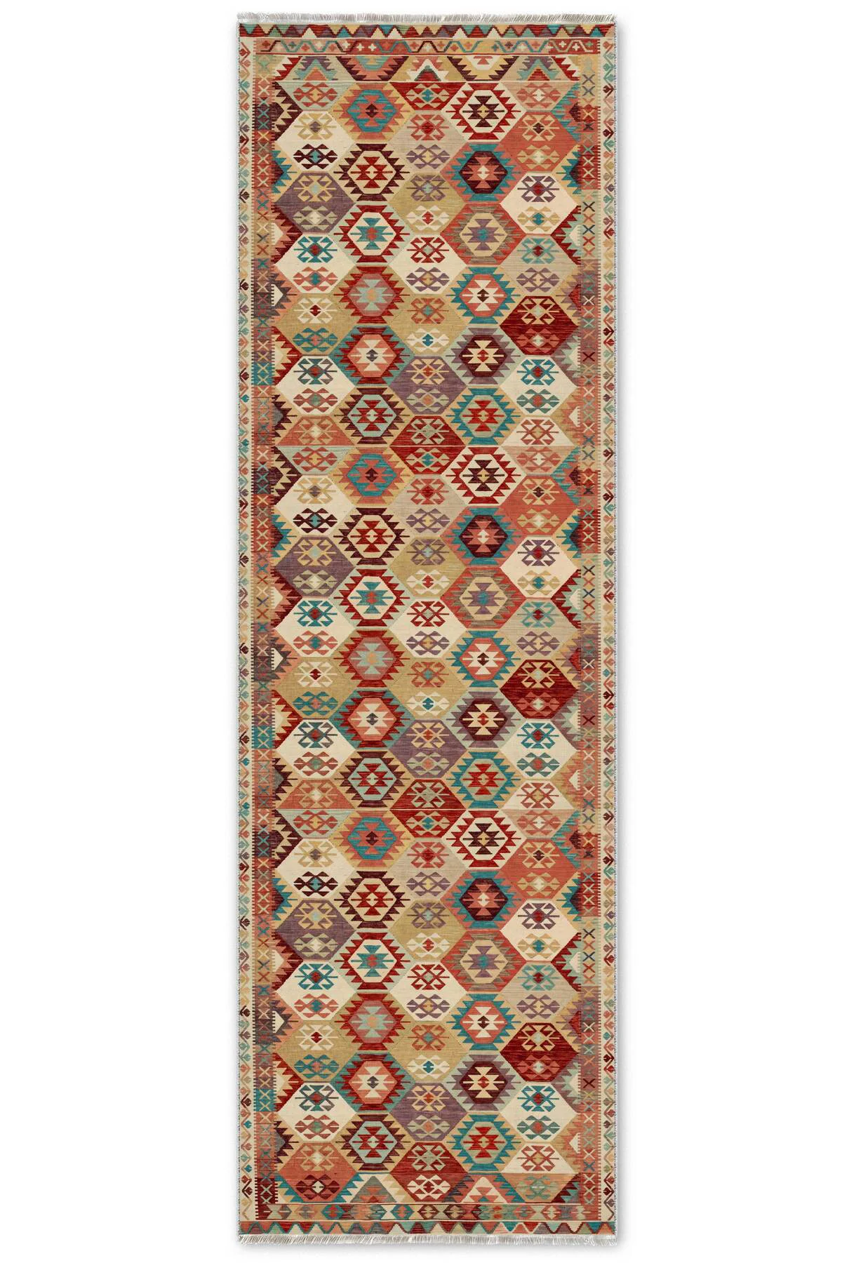 Renkli Anadolu Kilim Şönil Halı Yolluk Yıkanabilir Kaymaz Salon M