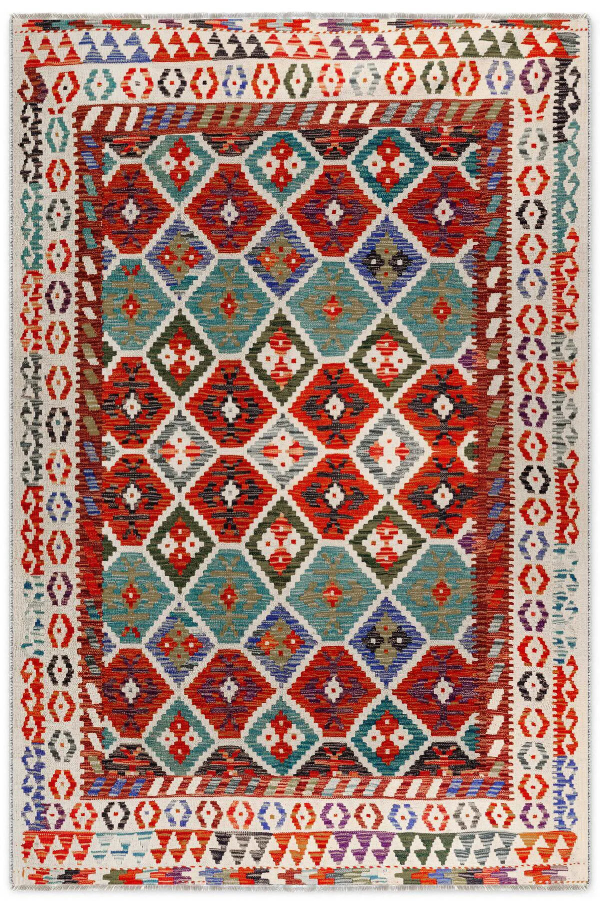 Renkli Anadolu Kilim Şönil Halı Yolluk Yıkanabilir Saçaklı Kaymaz