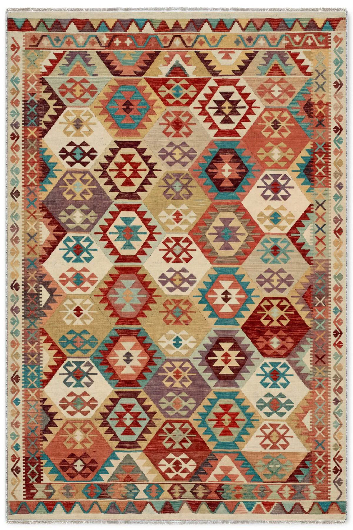 Renkli Anadolu Kilim Şönil Halı Yolluk Yıkanabilir Kaymaz Salon M