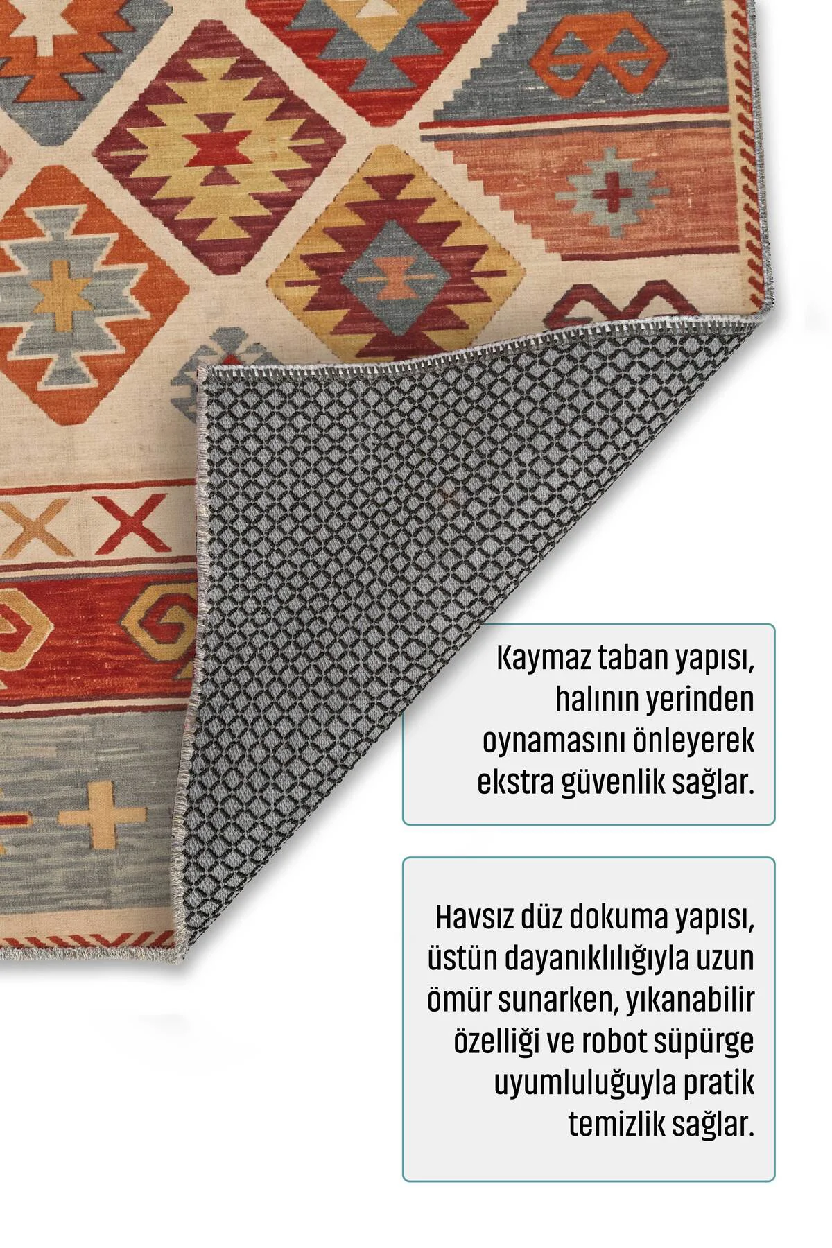 Renkli Anadolu Kilim Şönil Halı Yolluk Kaymaz Yıkanabilir Salon M