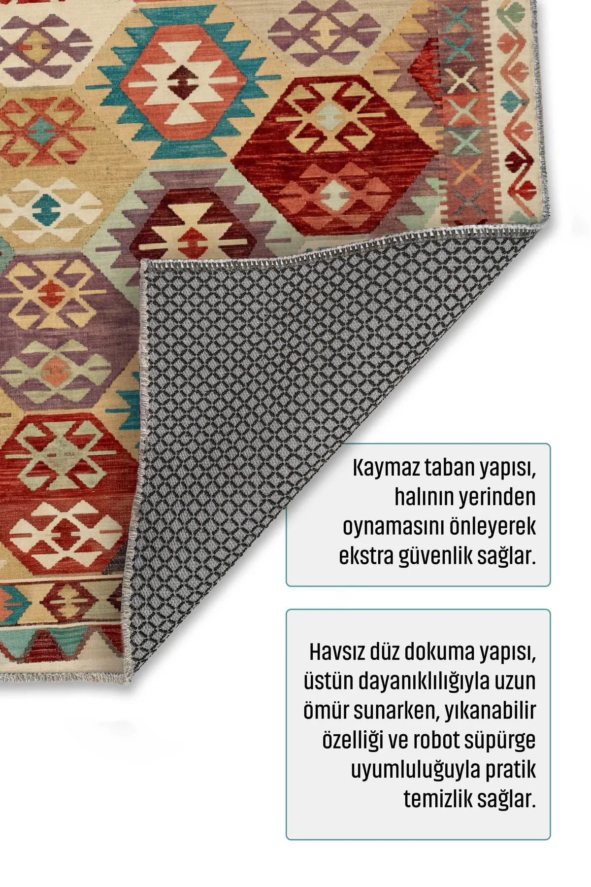 Renkli Anadolu Kilim Şönil Halı Yolluk Yıkanabilir Kaymaz Salon M