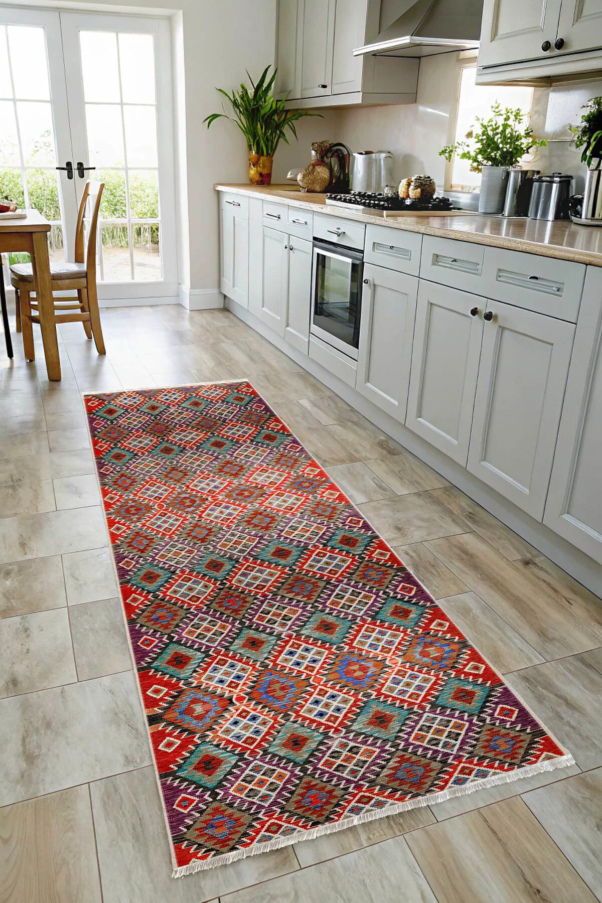 Renkli Anadolu Kilim Şönil Halı Yolluk Yıkanabilir Saçaklı Kaymaz