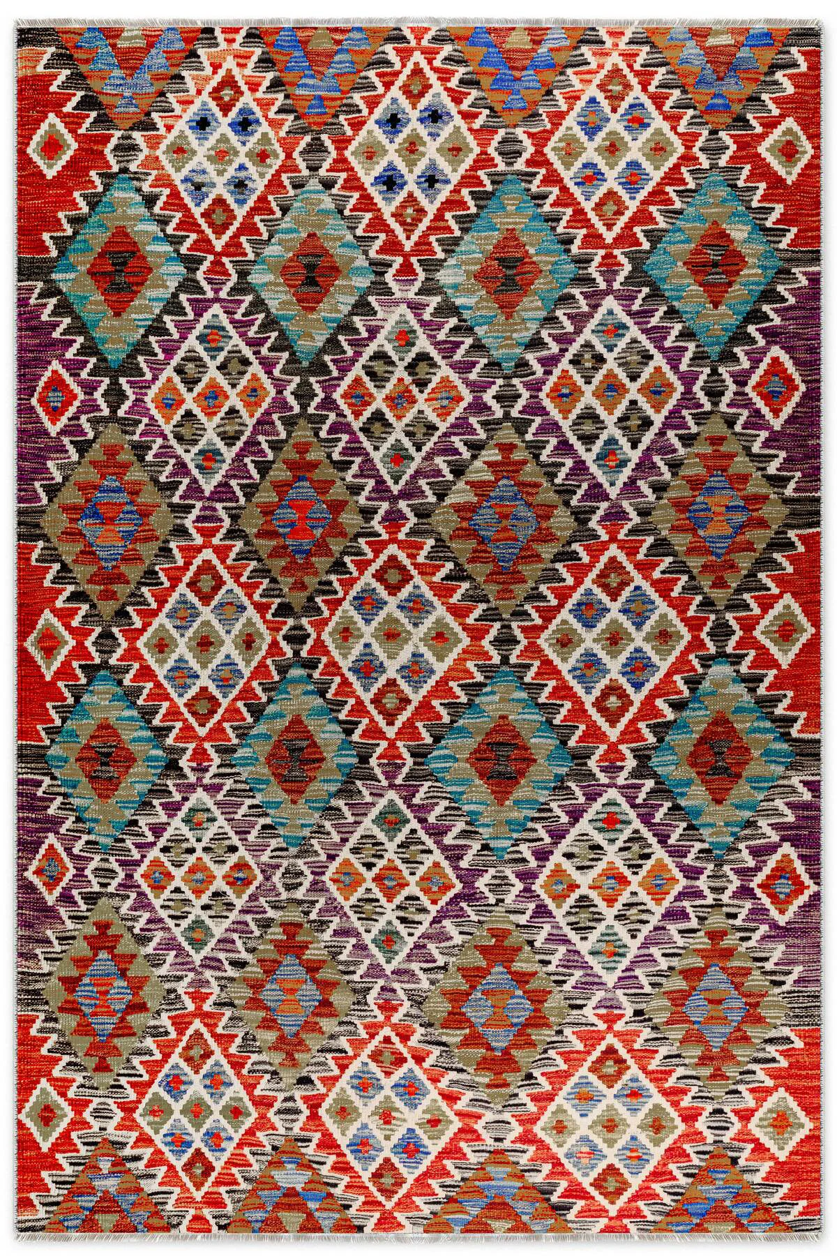 Renkli Anadolu Kilim Şönil Halı Yolluk Yıkanabilir Saçaklı Kaymaz