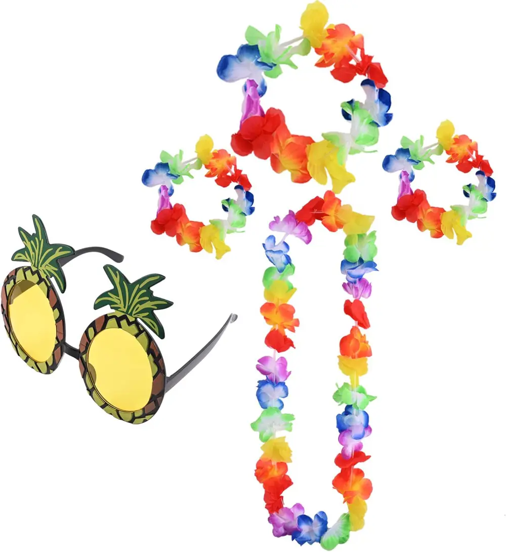 Renkli Ananas Gözlük, Taç, Kolye ve Bileklik Seti (4741)