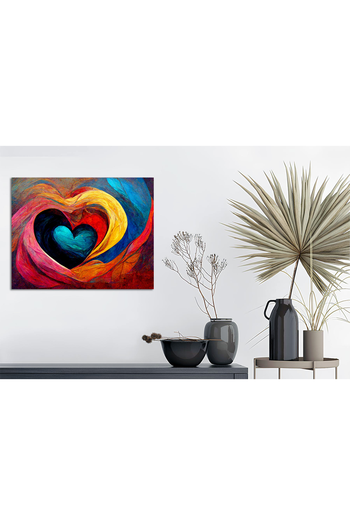 Korkmazkanvas Renkli Aşk Ve Kalp Arka Planında Soyut Sanat Resmi. Kanvas Tablo