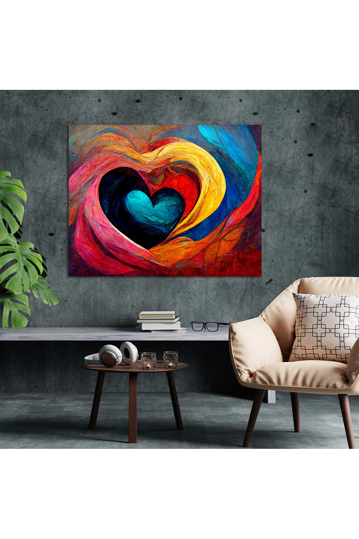 Korkmazkanvas Renkli Aşk Ve Kalp Arka Planında Soyut Sanat Resmi. Kanvas Tablo