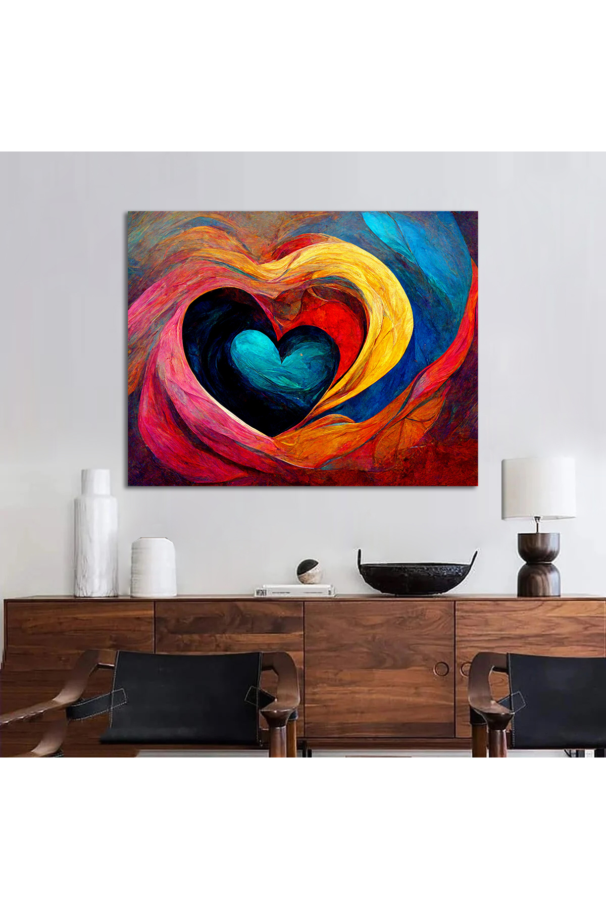Korkmazkanvas Renkli Aşk Ve Kalp Arka Planında Soyut Sanat Resmi. Kanvas Tablo