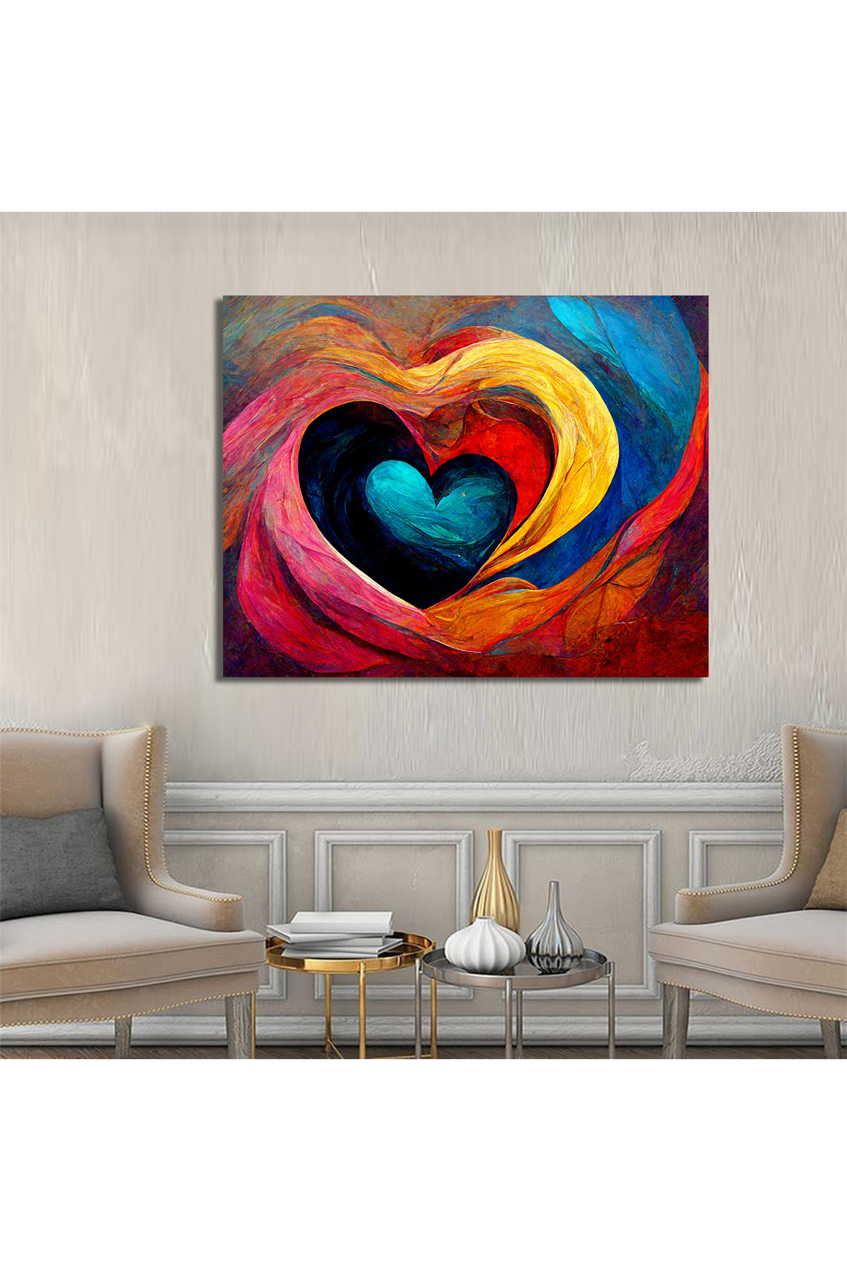 Korkmazkanvas Renkli Aşk Ve Kalp Arka Planında Soyut Sanat Resmi. Kanvas Tablo