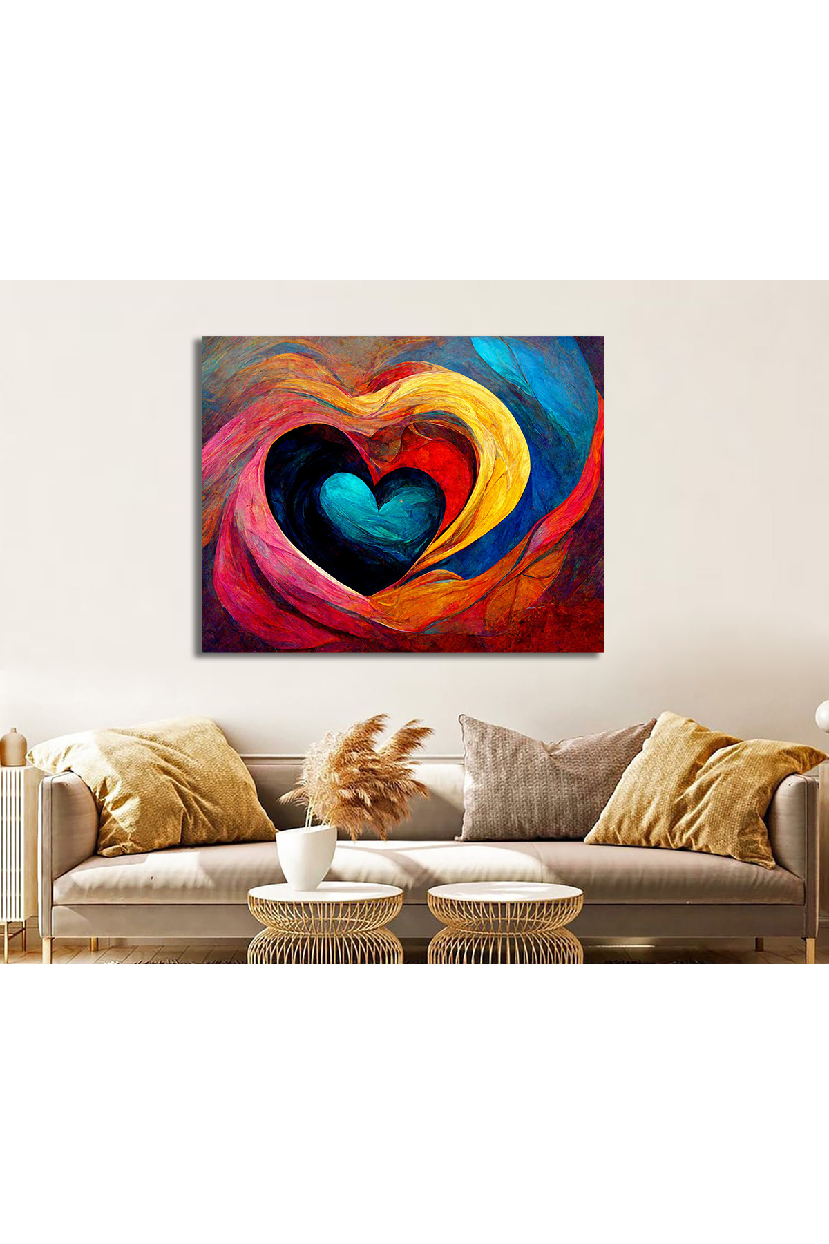 Korkmazkanvas Renkli Aşk Ve Kalp Arka Planında Soyut Sanat Resmi. Kanvas Tablo
