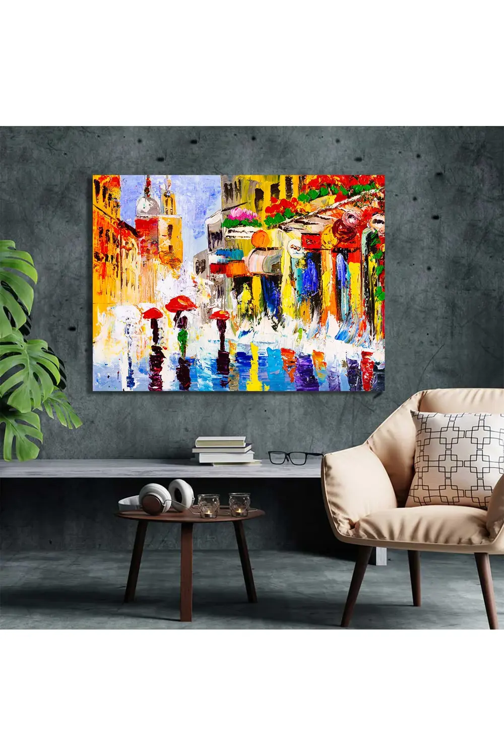 Renkli aşk ve kalp arka planında sanat resmi. Kanvas Tablo