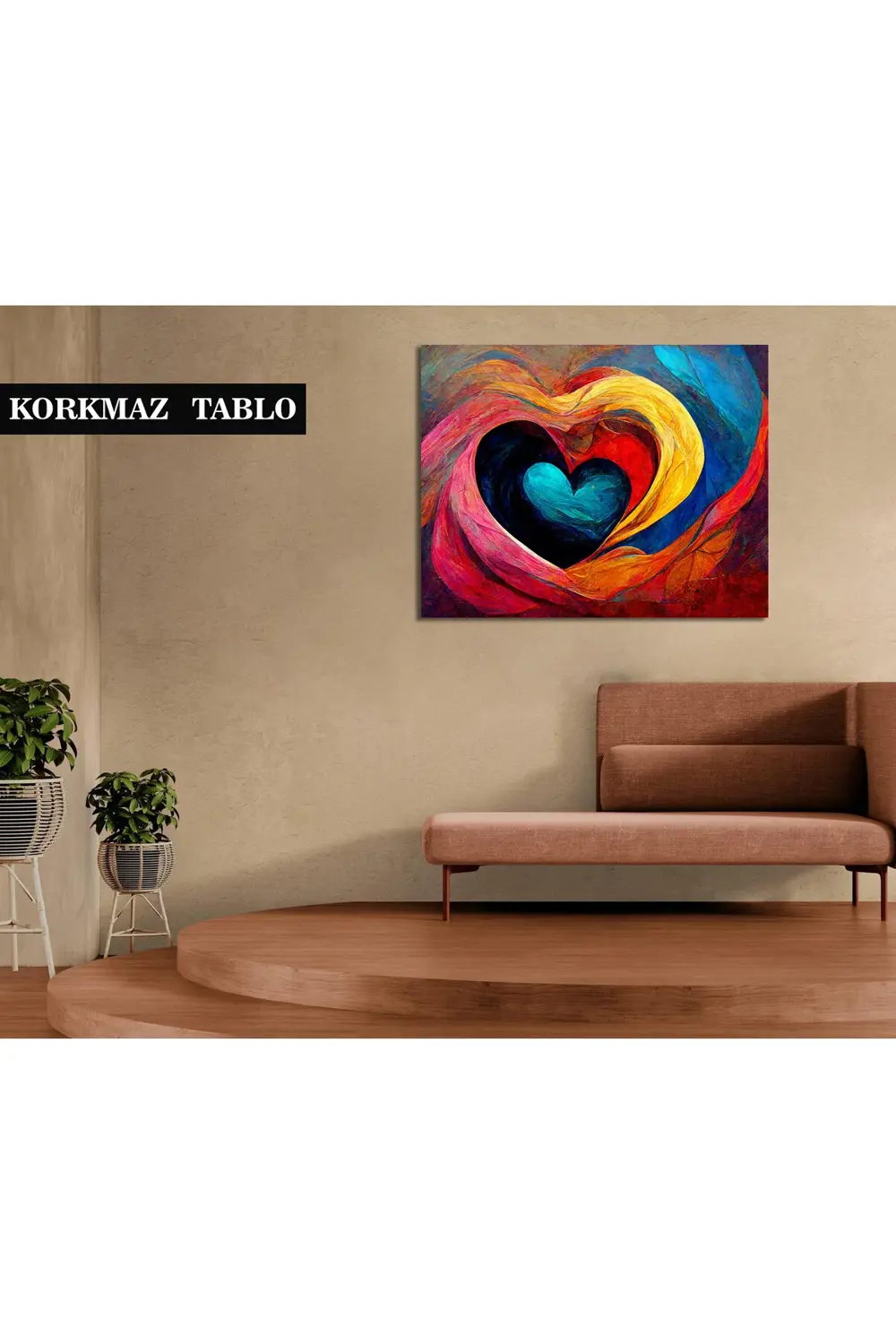 Renkli aşk ve kalp arka planında soyut sanat resmi. Kanvas Tablo