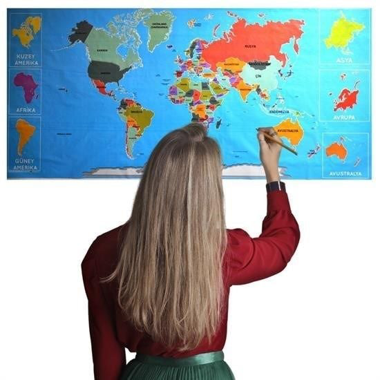 Renkli Atlas Dünya Haritası Manyetik Yapıştırıcı Gerektirmeyen Du