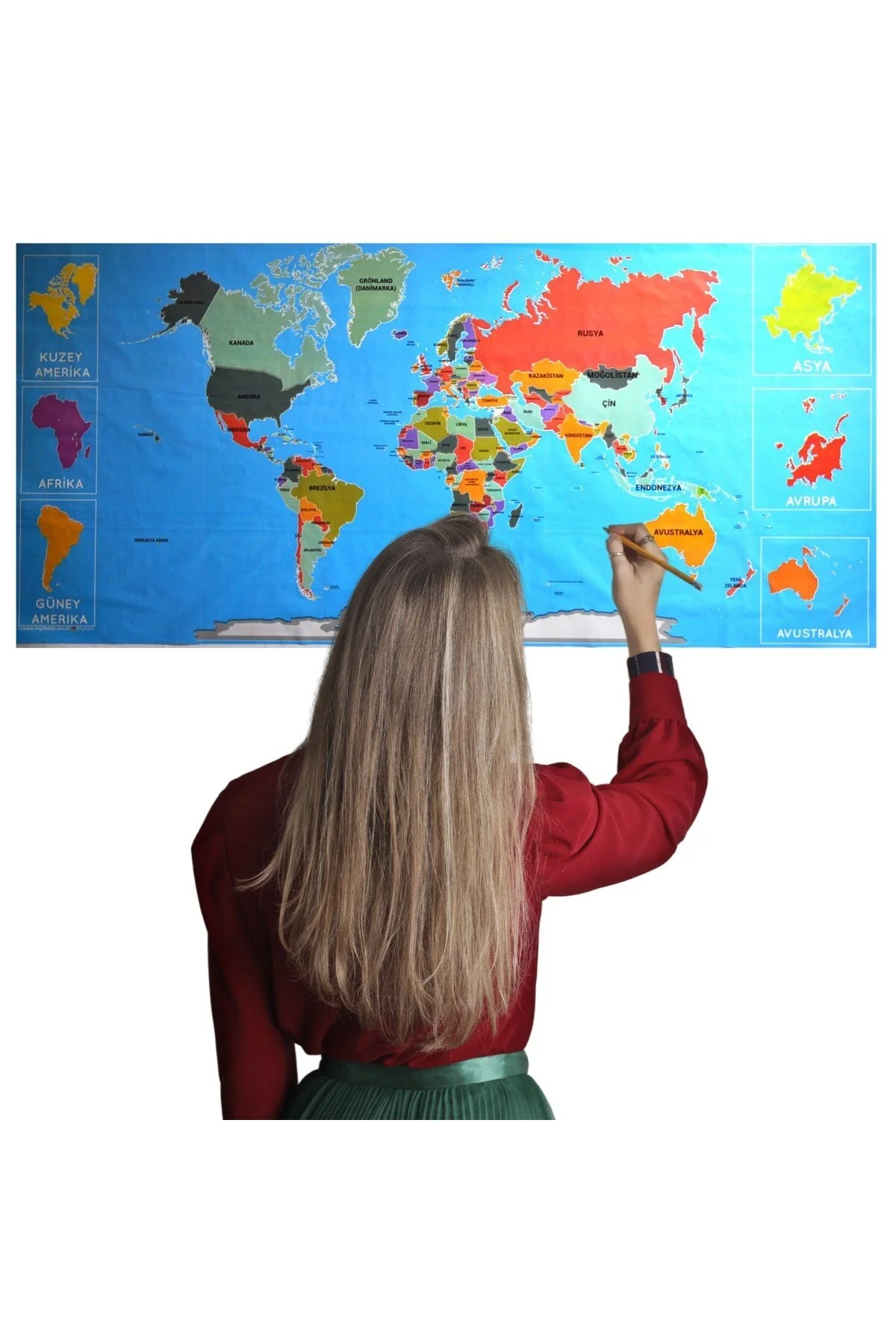 Renkli Atlas Dünya Haritası Manyetik Yapıştırıcı Gerektirmeyen Duvar Stickerı 118 CM * 56 CM - Görsel 2