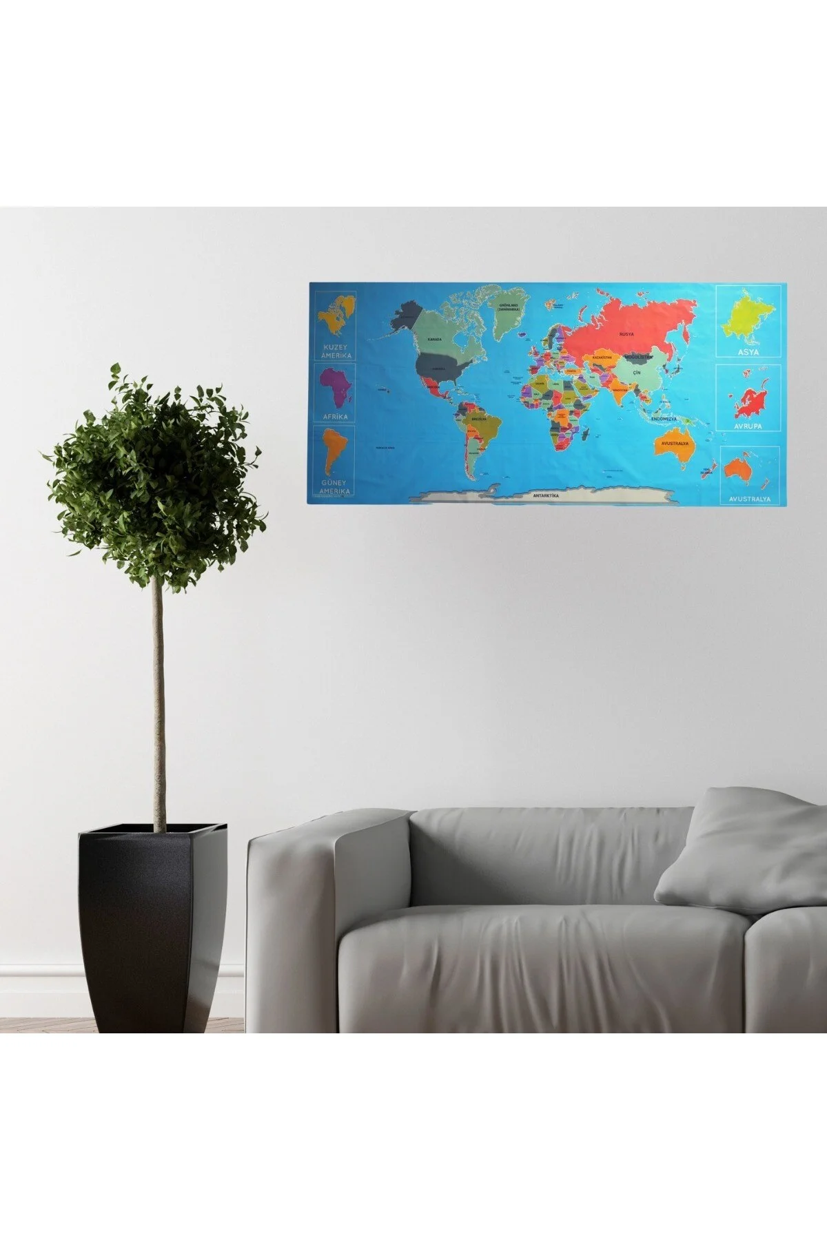 Renkli Atlas Dünya Haritası Manyetik Yapıştırıcı Gerektirmeyen Duvar Stickerı 118 CM * 56 CM - Görsel 3