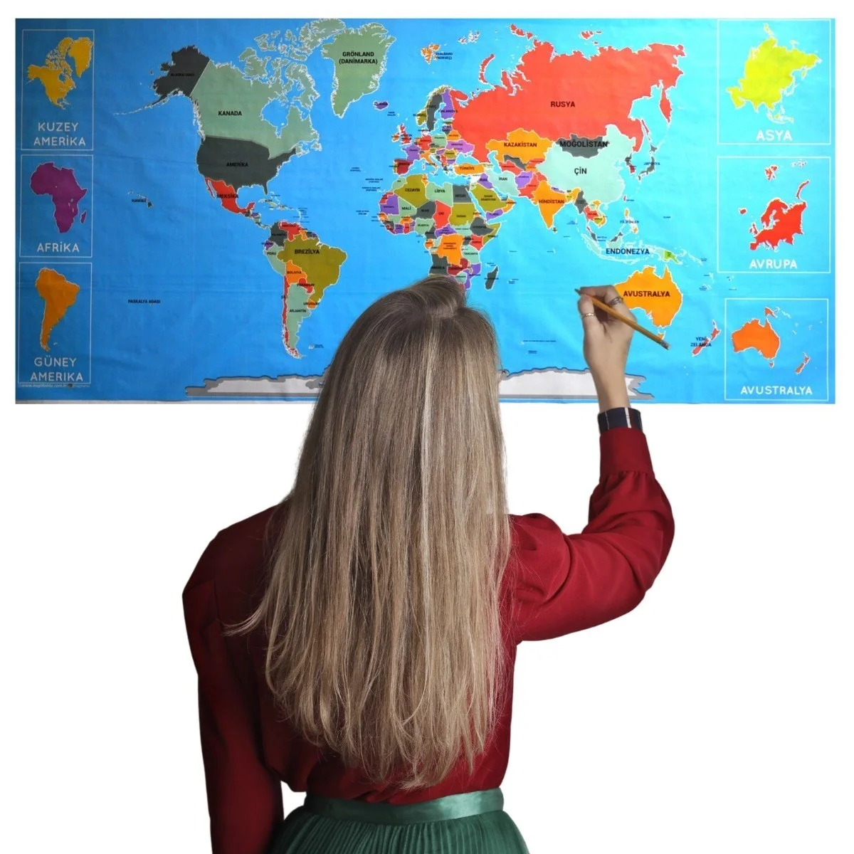 Renkli atlas Dünya haritası Manyetik Yapıştırıcı Gerektirmeyen Duvar Stickerı 118 Cm * 56 Cm Bx40 Fiyatı, Yorumları ve Özellikleri