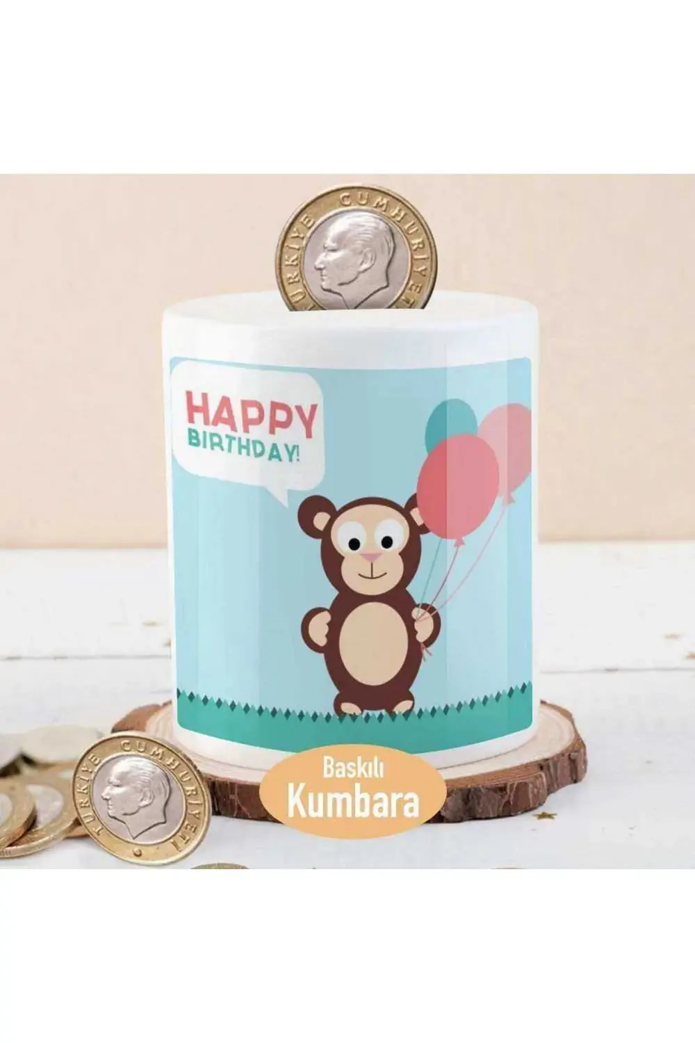Renkli Balonlu Sevimli Maymun Baskılı Para Birikim Kumbarası-214