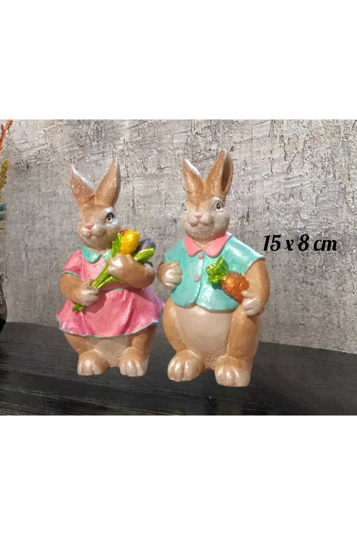 Renkli Bay -Bayan Rabbit Polyester ( Tavşan ) Heykel Biblo 2 Li