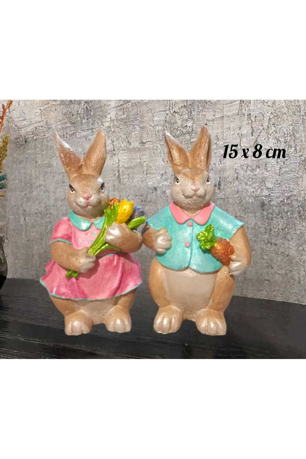 Renkli Bay -Bayan Rabbit Polyester ( Tavşan ) Heykel Biblo 2 Li
